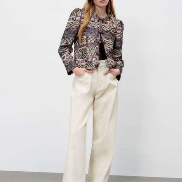 NWT ZARA ZW The Low Rise Worker Button Closure Cream Jeans Size 38 - Picture 2 of 4